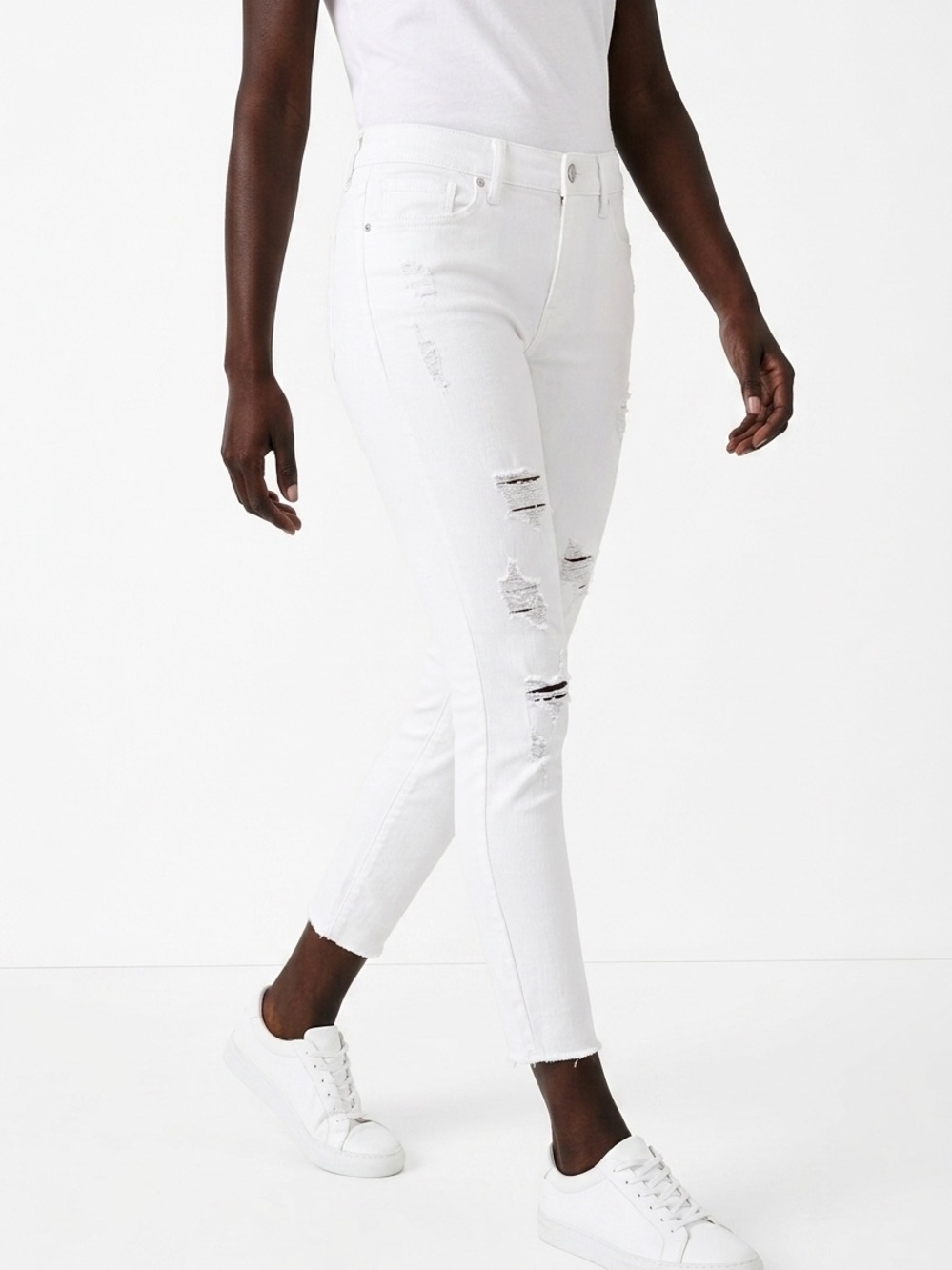 EXPRESS | White Distressed Mid-Rise Cropped Legging Jeans Women’s Size 6